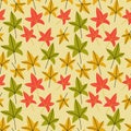 Autumn colorful leaves, seamless vector pattern drawn by hand for wallpaper, banners, postcards, textiles, backgrounds, stickers, Royalty Free Stock Photo