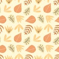 Autumn colorful pattern on yellow background. Hand drawn plant and leaf elements for decorative designs