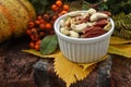 Autumn colorful still life with leaves and nuts