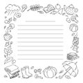Autumn coloring doodles. Black and white Daily square planner sheet