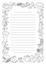 Autumn coloring doodles. Black and white vertical Daily planner sheet