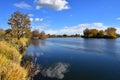 Autumn Colors and Cloud-Strewn Sky and Waters, Yakima River Delta, near Richland, WA