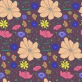 Autumn colors pattern with sketch color flowers