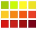 Autumn colour guide. Autumnal swatch color tone palette. Seasonal scheme of colouring inspiration. Multicolored guidance of vector