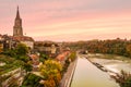 Autumn coloured cityscape of historical city center of Bern with river Aare, Switzerland Royalty Free Stock Photo