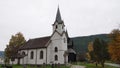 Torpo white church and stave church in Ãl i Hallingdal in Norway in autumn Royalty Free Stock Photo