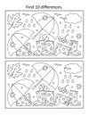 Autumn is coming. Difference game and coloring page activity with season items Royalty Free Stock Photo