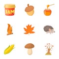 Autumn coming icons set, cartoon style Royalty Free Stock Photo