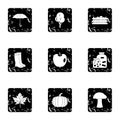 Autumn coming icons set, grunge style