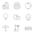 Autumn coming icons set, outline style