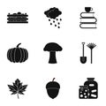 Autumn coming icons set, simple style