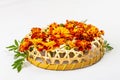 Autumn composition from assorted marigold flowers, isolated on a white background Royalty Free Stock Photo