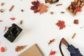Autumn composition background. Artist home office desk workspace