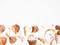 Autumn composition. Dried linden leaves and flowers on a white background. Autumn, fall, Thanksgiving day concept. Flat lay, top Royalty Free Stock Photo