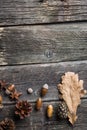 Autumn composition. Frame made of autumn dried leaves on dark wooden vintage background. Royalty Free Stock Photo