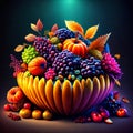 Autumn composition with pumpkins, apples, berries and autumn leaves AI Generated