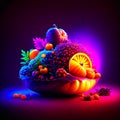 Autumn composition with pumpkins, apples and berries on a dark background generative AI