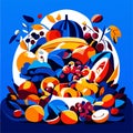 Autumn composition with pumpkins, apples and berries. Vector illustration. AI Generated