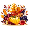 Autumn composition with pumpkins, apples, leaves and berries. Vector illustration generative AI