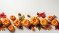 Autumn composition with pumpkins, leaves and berries on white background Royalty Free Stock Photo