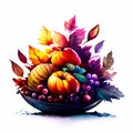 Autumn composition with pumpkins, leaves and berries on a white background Generative AI Royalty Free Stock Photo