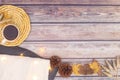 Autumn concept. Autumn decoration with leaves and details on wooden theme Royalty Free Stock Photo