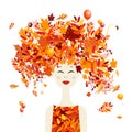 Autumn concept. Female portrait with autumn leaves, pretty asian woman in sunglasses. Design for fashion cards, banners Royalty Free Stock Photo