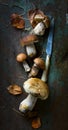 Autumn cooking background; seasoning forest organic porcini Mu Royalty Free Stock Photo