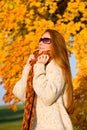 Autumn country sunset - long red hair woman Royalty Free Stock Photo
