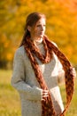 Autumn country sunset - red hair woman Royalty Free Stock Photo