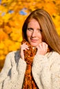 Autumn country sunset - red hair woman Royalty Free Stock Photo