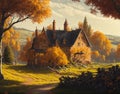 Autumn Abode - Cozy Cottage Amidst an Autumn Landscape - Generated using AI Technology Royalty Free Stock Photo