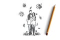 Autumn, couple, love, fall, romantic concept. Hand drawn isolated vector.