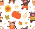 Autumn cow seamless pattern