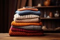 Autumn coziness a pleasing stack of warm, inviting sweaters Royalty Free Stock Photo
