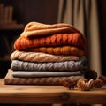 Autumn coziness a pleasing stack of warm, inviting sweaters Royalty Free Stock Photo