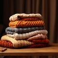 Autumn coziness a pleasing stack of warm, inviting sweaters Royalty Free Stock Photo