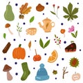 Autumn cozy design elements. Vector hand drawn cartoon illustration.