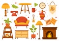 Autumn Cozy Home Decor Vector Illustration with Living Room Interior Furniture Background Elements in Flat Cartoon Hand Drawn Royalty Free Stock Photo