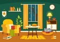 Autumn Cozy Home Decor Vector Illustration with Living Room Interior Furniture Background Elements in Flat Cartoon Hand Drawn Royalty Free Stock Photo