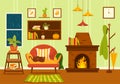 Autumn Cozy Home Decor Vector Illustration with Living Room Interior Furniture Background Elements in Flat Cartoon Hand Drawn Royalty Free Stock Photo