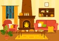 Autumn Cozy Home Decor Vector Illustration with Living Room Interior Furniture Background Elements in Flat Cartoon Hand Drawn Royalty Free Stock Photo