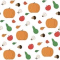 Autumn cute cartoon seamless pattern. Vegetable fruit, leaves, acorns, mushrooms. Easy for design fabric, textile, print Royalty Free Stock Photo