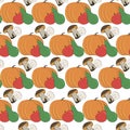 Autumn cute cartoon seamless pattern. Vegetable fruit, leaves, acorns, mushrooms. Easy for design fabric, textile, print Royalty Free Stock Photo