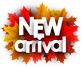 Autumn 3d new arrival sign with color maple leaves