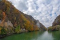Autumn at the Danube Gorges and Decebal king`s Head sculpted in Royalty Free Stock Photo