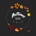 Autumn dark gray minimalist sale label with leaves