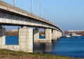 Autumn day in Arkhangelsk. View of the river Northern Dvina and automobile bridge in Arkhangelsk