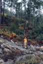 Autumn day, man hikes alone in nature. Royalty Free Stock Photo