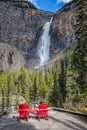 Two wooden red deckchairs Royalty Free Stock Photo